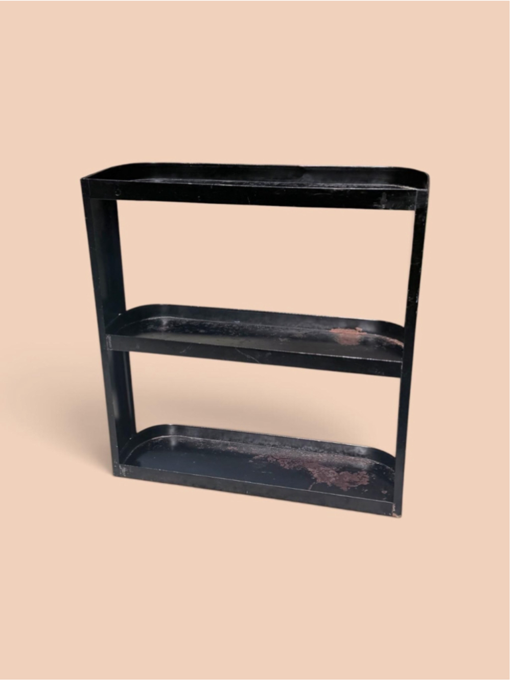 Vintage Black Metal Wall Shelf 3 Tier Gold Ivy Spice Rack Chippy Patina Cottage - Picture 6 of 10